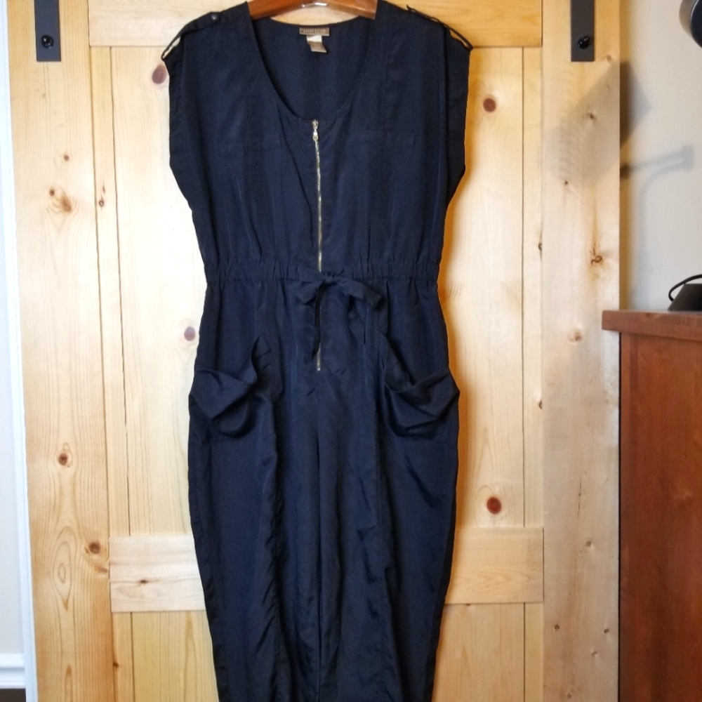 Miss Tina by Tina Knowles Black Zipper Front Elastic Gathered Waist Jumpsuit